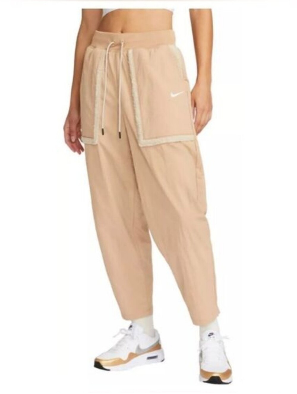 Nike Sportswear Essential Woven High Waist Curve Pants Faux Fur Trim Women XXL